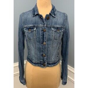 Vintage American Eagle Jacket Womens S Petite Denim Trucker Cropped Button Up